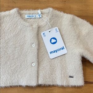 New! MAYORAL 18M Cream Almond Furry Cardigan Sweater Button Up